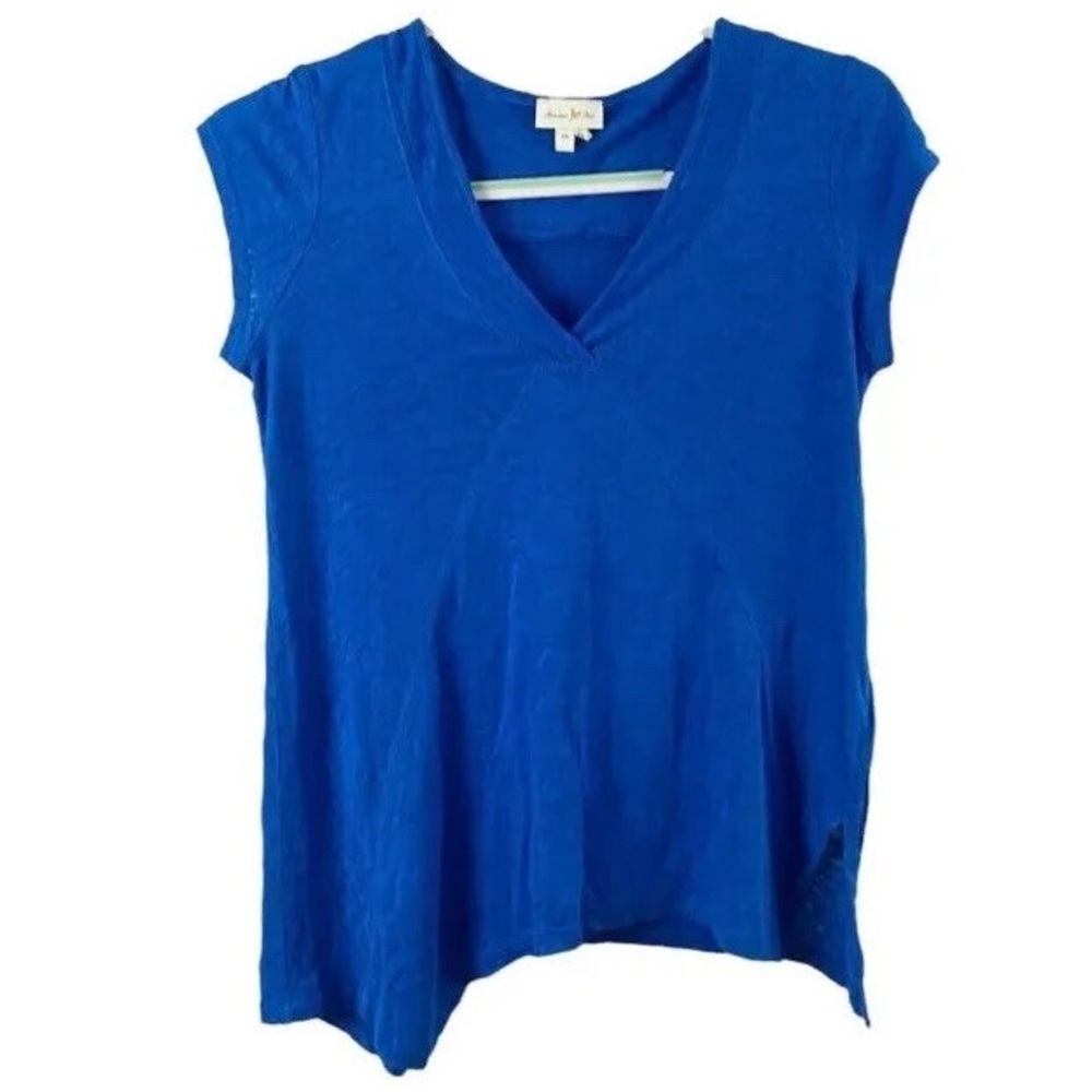 Anthropologie Meadow Rue Blue Linen Asymmetrical Top (large)